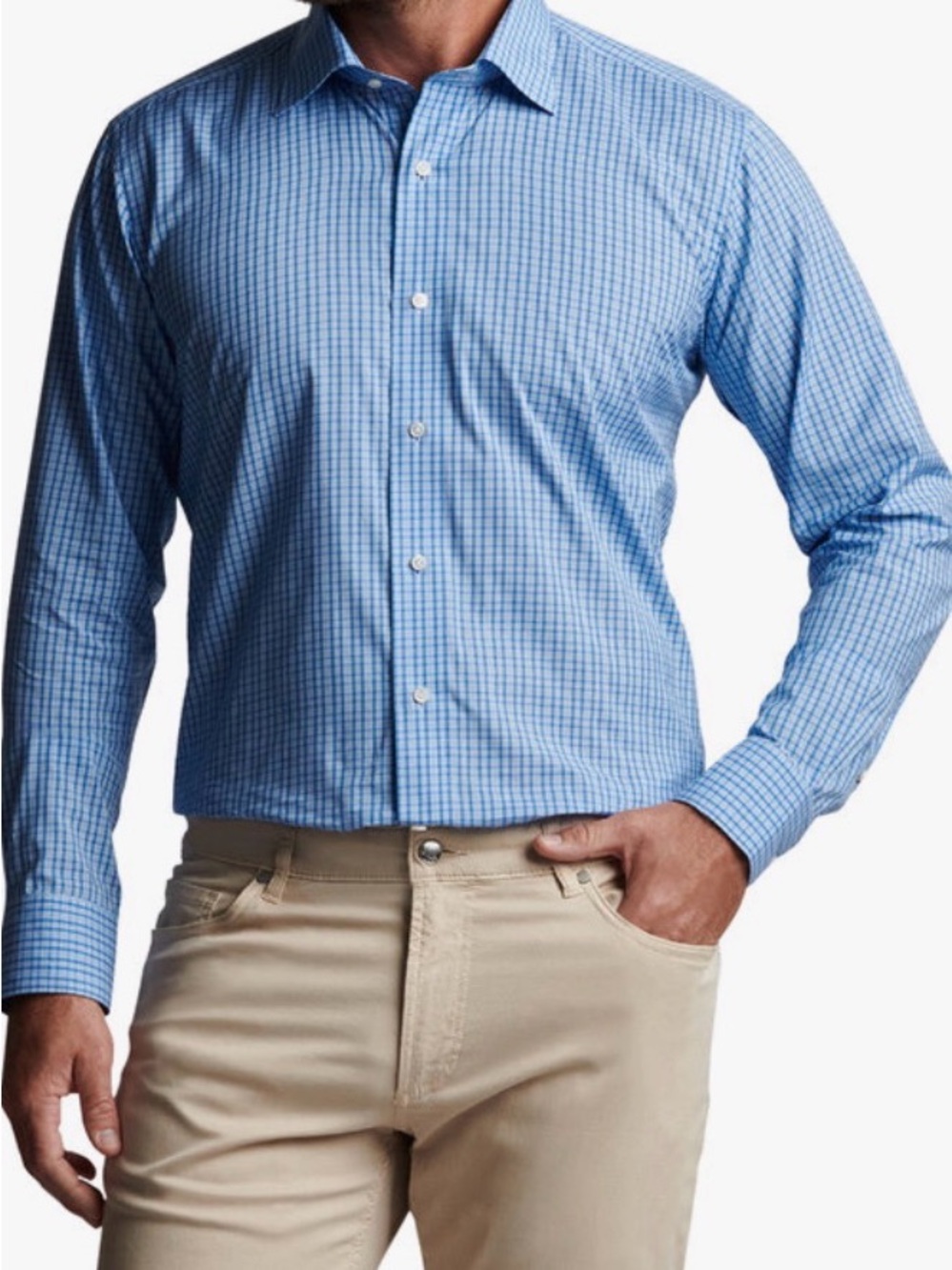 Peter Millar Nordic Riff Sport Shirt Blue Windowpane Plaid Long Sleeve XL XLarge
